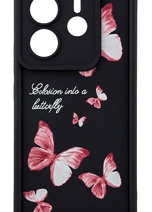 Чохол shock case print для xiaomi redmi note 14 4g eu (24117rn76e) бампер чорний з малюнком метелики
