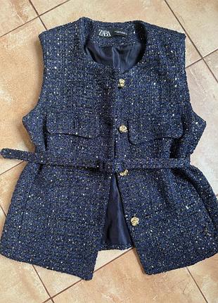Zara жилєт твід з вовною та пайєтками
