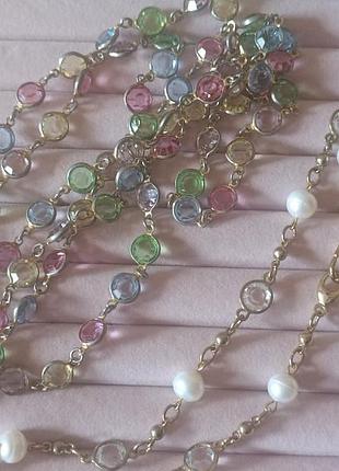 Винтажное колье с австрийскими кристаллами swarovski в золотистой оправе безель.
