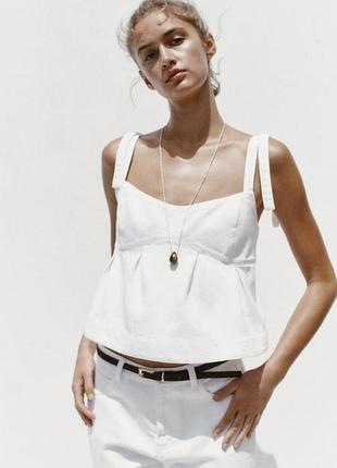 Zara  джинсовий бандажний топ на зв'язках р.м оригінал марокко