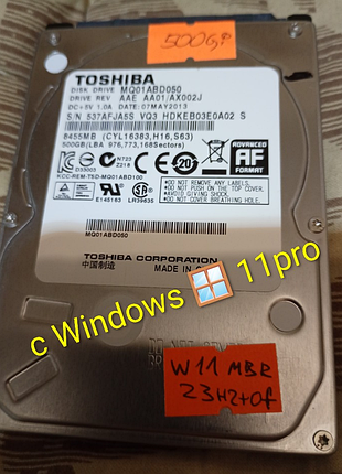 Toshiba жёсткий диск 500гб с windows 11pro mbr 
в отличном состоянии
