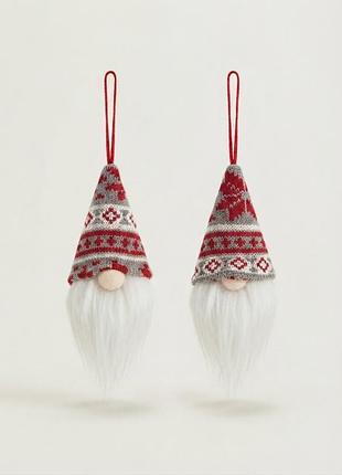 Набор новогодних игрушек гномов подвесок 2 шт / рождественские гномики