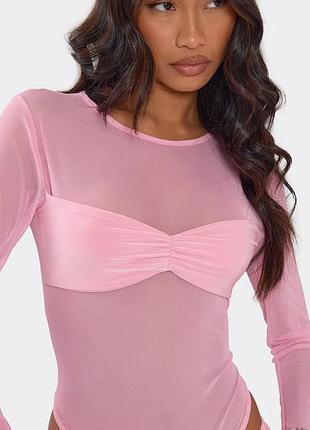 Розово-лиловое сетчатое боди parade long sleeve mesh bodysuit размер s