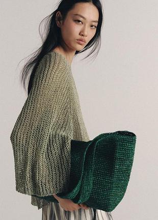 Сумка-шоппер из рафии zara зеленый