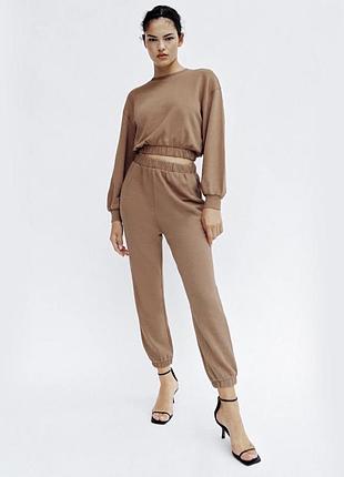 Спортивний костюм zara жіночий бежевий m оригінал джогери високої посадки