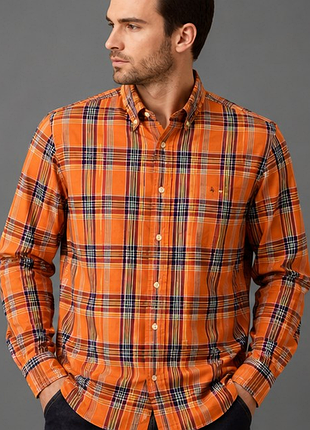 Оригинальная рубашка gant regular fit оранжевая в клетку 100% хлопок l