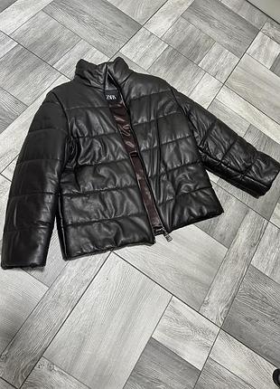 Пуховик zara натуральна шкіра