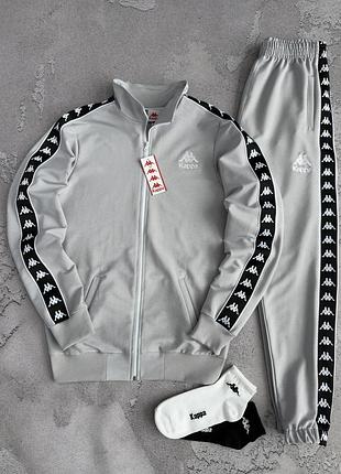 Костюм спортивний чоловічий сірий kappa grey! спортивный костюм мужской серый kappa! костюм мужской серый штаны лампас! материал двухнитка!