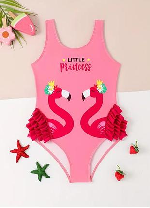 Дитячий суцільний купальник для дівчинки «little princess» з фламінго, 4 роки