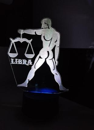 3d светильник весы знак зодиака, 3д-ночник, несколько подсветок (батарейка + 220в), подарок