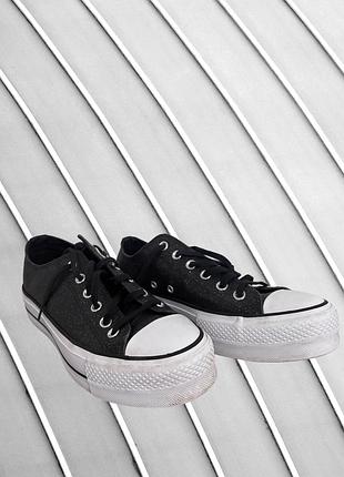 Женские черные кеды converse chuck taylor all star glitter lift ox 40 26.5 см оригинал конверсы на платформе блестящие