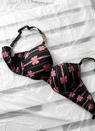 Бюстгальтер victoria's secret з пушапом, 80с, чорний з бантиками