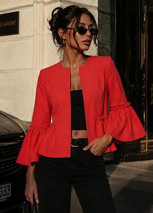 Ефектний брендовий червоний жакет topshop • жакет із баскою та рукавами-кльош • eur 40 • m-l