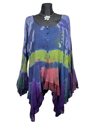 Вінтажна асиметрична туніка бохо тай-дай з розкльошеними рукавами vintage boho y2k hippie великого розміру