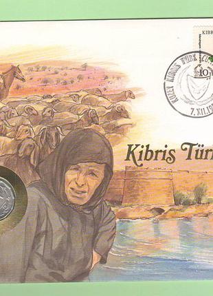 Турецький кіпр : монета 1/2 цента 1983 рік кіпр в нумізмат конверт турецкий кипр