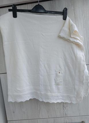 Брендовий білий в'язаний трикотажний плед marks&spencer 113*113см