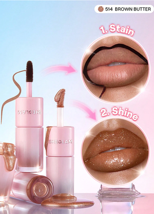 Двусторонний тинт-пленка и блеск для губ sheglam line to shine peel-off lip stain &amp; gloss duo - 514 brown butter (6240-514)