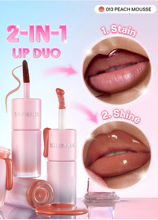 Двусторонний тинт-пленка и блеск для губ sheglam line to shine peel-off lip stain &amp; gloss duo - 013 peach mousse (6240-013)