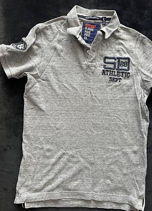 Фірмове чоловіче поло superdry athletic dept, розмір l, сірий меланж