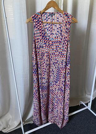 Sahara london 100% silk geometric balloon cocoon maxi dress шелковое свободное макси платье премиум бренд