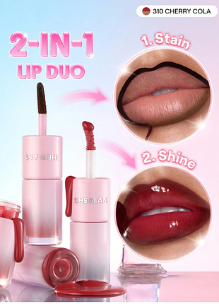 Двусторонний тинт-пленка и блеск для губ sheglam line to shine peel-off lip stain &amp; gloss duo - 310 cherry cola (6240-310)