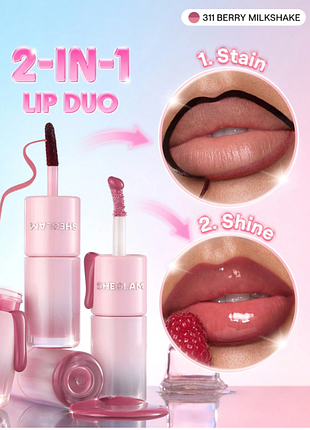 Двусторонний тинт-пленка и блеск для губ sheglam line to shine peel-off lip stain &amp; gloss duo - 311 berry milkshake (6240-311)