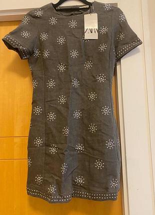 Сукня жіноча zara, лляна, сірого кольору