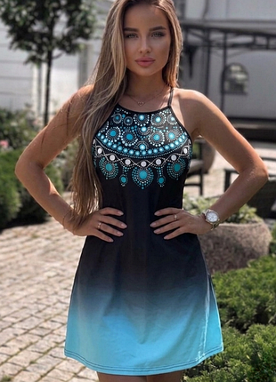 Літній сарафан 💙 легкий стрейчевий ☀️ літній сарафан з мандалою 👗 сукня градієнт омбре 🌊 розмір m - l бохо