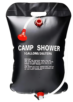 Производный туристический душ camp shower объемом 20 л, с нагревом до 50°c (размер 41×60 см) - с шнуром и крючком для подвешивания в кемпинге