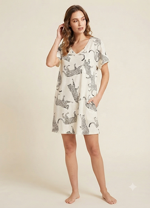 Натуральная ночнушка, футболка для дома и сна в ягуары / леопарды matalan