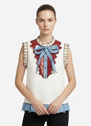 Біла блуза gucci з блискітками та бантом