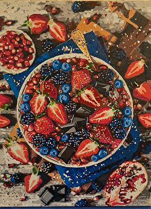 Готова картина по номерах
"сочный шоколадно-ягодный натюрморт", 40×50 см.