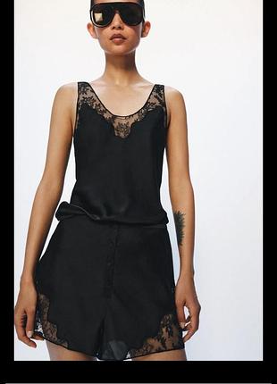 Сатинові шорти з мереживом zara 1758/235/800