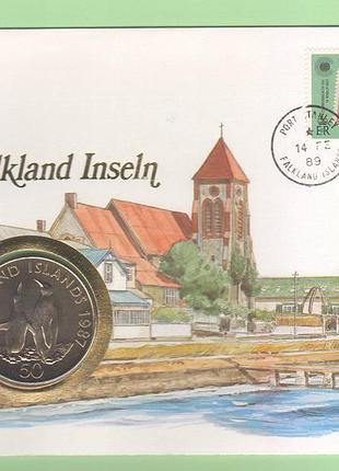 Фолкленды : 50 пенсов 1987 фолклендские острова в конверт фолкленды фолклендского острова d=38.6 мм