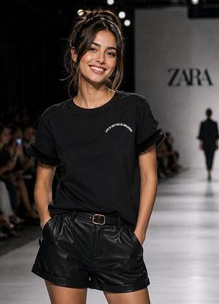 Футболка · жіноча · zara · чорна · s · бавовна зі штучним хутром
