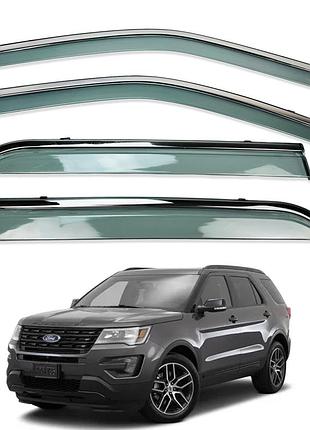Дефлекторы окон (ветровики) ford explorer 2013-2018 нерж. з хром полоскою (hawk)