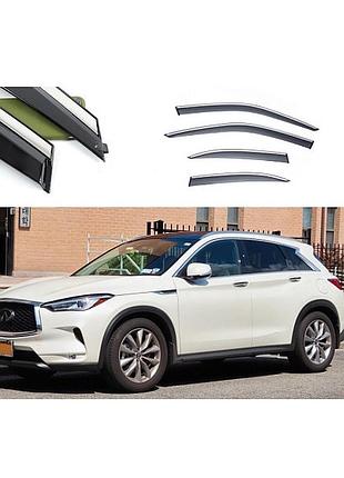 Дефлектори вікон (вітровики) infiniti qx50 2015-2022 нерж. з хром полоскою (hawk)