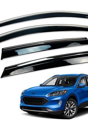 Дефлекторы окон (ветровики) ford escape 2020+ нерж. з хром полоскою (hawk)
