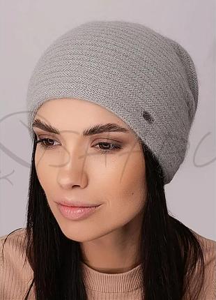 Шапка женская ангоровая сзади сцепленная двойная leks мелодия малахіт