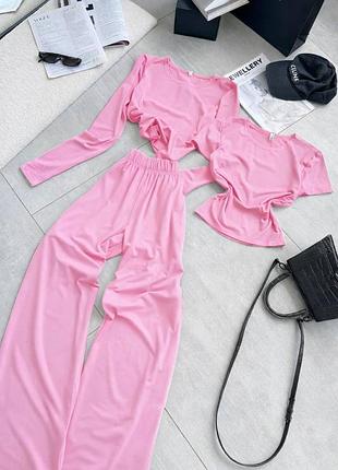 Жіночий костюм 3-а : лонг + топ + палаццо  must have and must need для кожної модниці: палаццо вільного крою + топ + лонг з порізом для пальчика  .