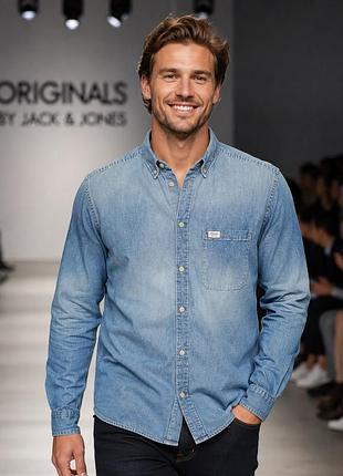 Чоловіча сорочка jack & jones originals синя m бавовна