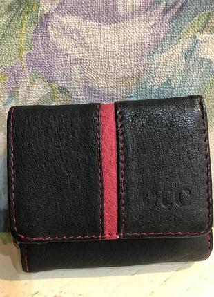 Компактный кожаный кошелеквик 49 real leather с малиновым акцентом (натуральная кожа)