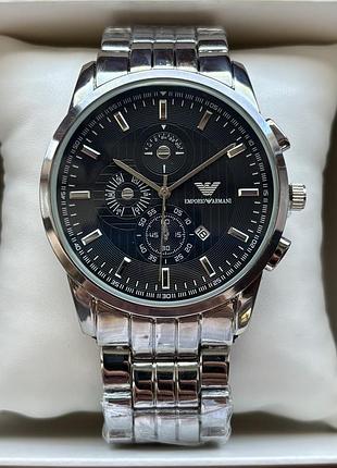 Супер хіт! чоловічий годинник emporio armani на браслеті сріблястого кольору з датою