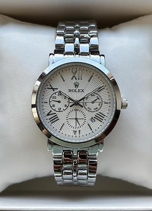 Топ! женские часы на браслете rolex серебристого цвета