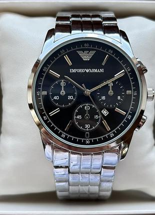 Супер хіт! чоловічий годинник emporio armani на браслеті сріблястого кольору з датою