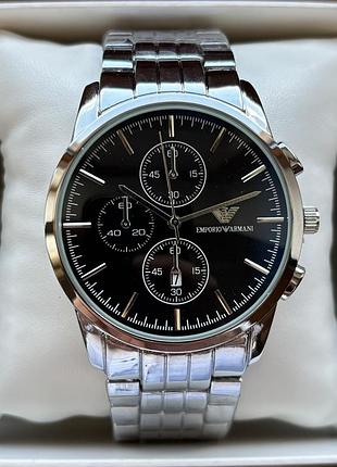 Супер хіт! чоловічий годинник emporio armani на браслеті сріблястого кольору з датою