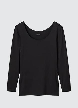 Лонгслів жіночий uniqlo heattech з круглим вирізом, чорний, xxl