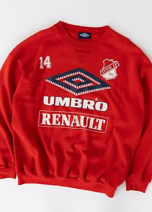 Вінтажний, чоловічий світшот umbro у яскравому, червоному кольорі з символікою шведського, футбольного клубу tuve if. модель прикрашена великими лого