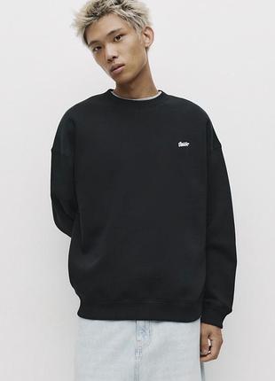 Чоловічий світшот pull&bear stwd чорний, чорний світшот, чорне худі, кофта чоловіча, світшот пул бір