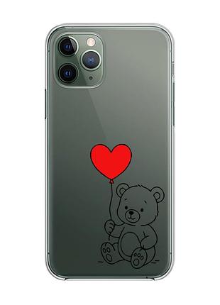 Прозрачный чехол на iphone 12 / 12 pro медвежонок с сердечком (принт 431)